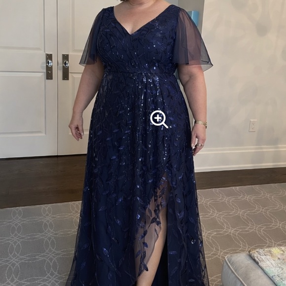 Ever Pretty Navy Embellished V-Neck Maxi Dress with Flutter Sleeves NWT - Picture 4 of 5